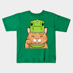 funny cat halloween dinosaur Kids T-Shirt